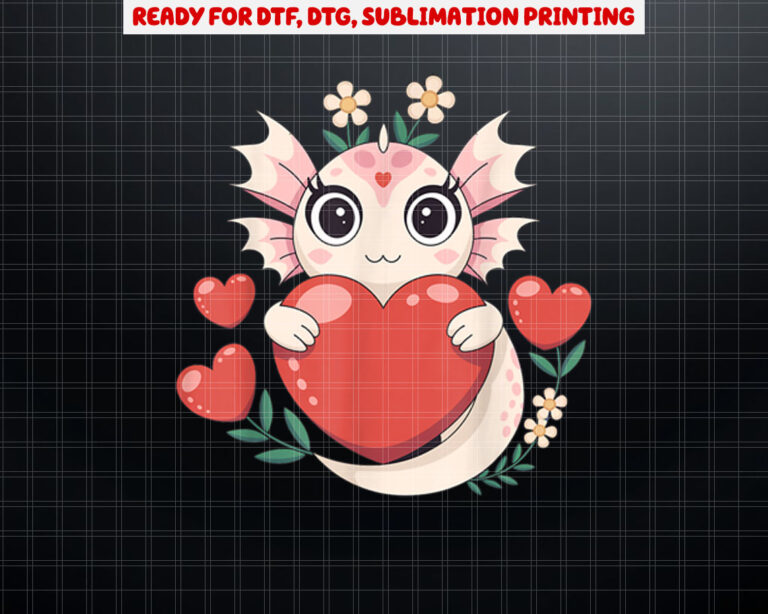 Cute Axolotl Heart Valentines Day For Girls Kids Shirt PNG, DTF, DTG, Sublimation Design