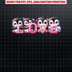 Cute Baby Penguins Love Valentines Day Purple Pink Penguin Shirt PNG, DTF, DTG, Sublimation Design