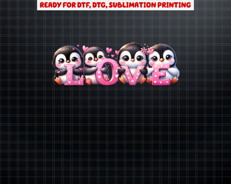 Cute Baby Penguins Love Valentines Day Purple Pink Penguin Shirt PNG, DTF, DTG, Sublimation Design