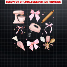 Cute Baking Coquette Pink Bow Cookie Pastry Baker Soft Girl Shirt PNG, DTF, DTG, Sublimation Design