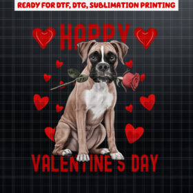 Cute Boxer Dog Red Hearts Couples Happy Valentines Day  Shirt PNG, DTF, DTG, Sublimation Design
