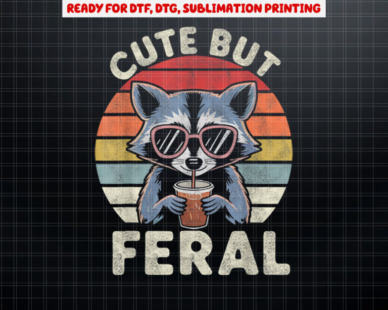 Cute But Feral Funny Colorful Racoon Sunglasses Toddler Kids Shirt PNG, DTF, DTG, Sublimation Design