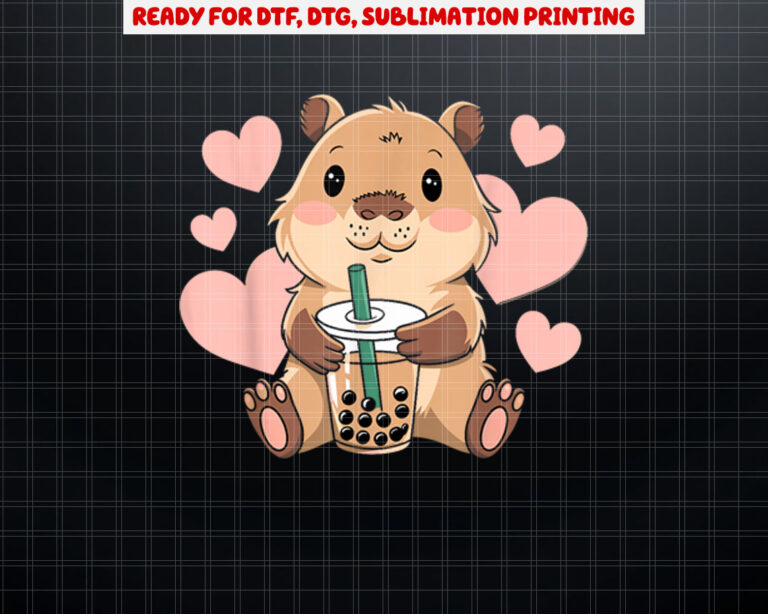 Cute Capybara Boba Tea Bubble Rodent Women n Girls Kids Shirt PNG, DTF, DTG, Sublimation Design