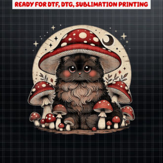 Cute Cat Graphic Mushroom Cottagecore Aesthetic Cat Lover Shirt PNG, DTF, DTG, Sublimation Design