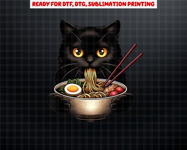 Cute Cat Ramen Funny Cat Eating Noodles Anime Lover Shirt PNG, DTF, DTG, Sublimation Design