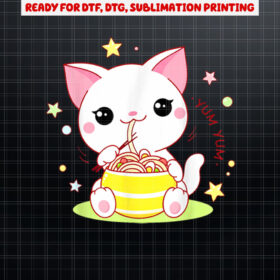 Cute Cat Ramen Noodle n Girl Toddler Funny Kawaii Anime Shirt PNG, DTF, DTG, Sublimation Design