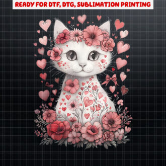 Cute Cat Valentines Day Flowers Heart Cat Lover Kitten Kitty Shirt PNG, DTF, DTG, Sublimation Design