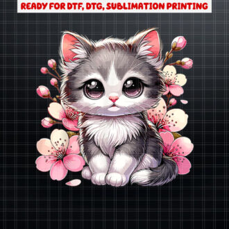 Cute Cat With Cherry Blossoms Cat Shirt PNG, DTF, DTG, Sublimation Design