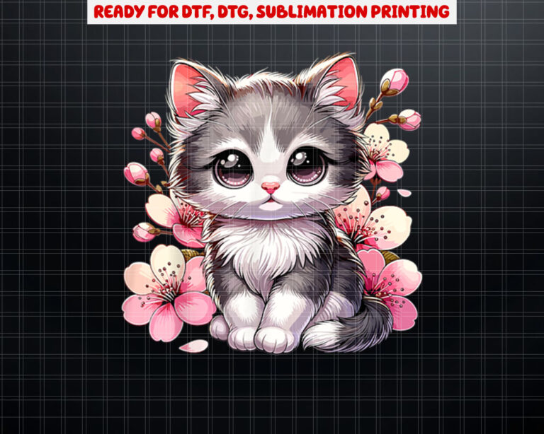 Cute Cat With Cherry Blossoms Cat Shirt PNG, DTF, DTG, Sublimation Design