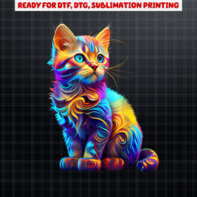 Cute Cat for Kids Kitten Lovers Colorful Art Kitty Adoption Shirt PNG, DTF, DTG, Sublimation Design