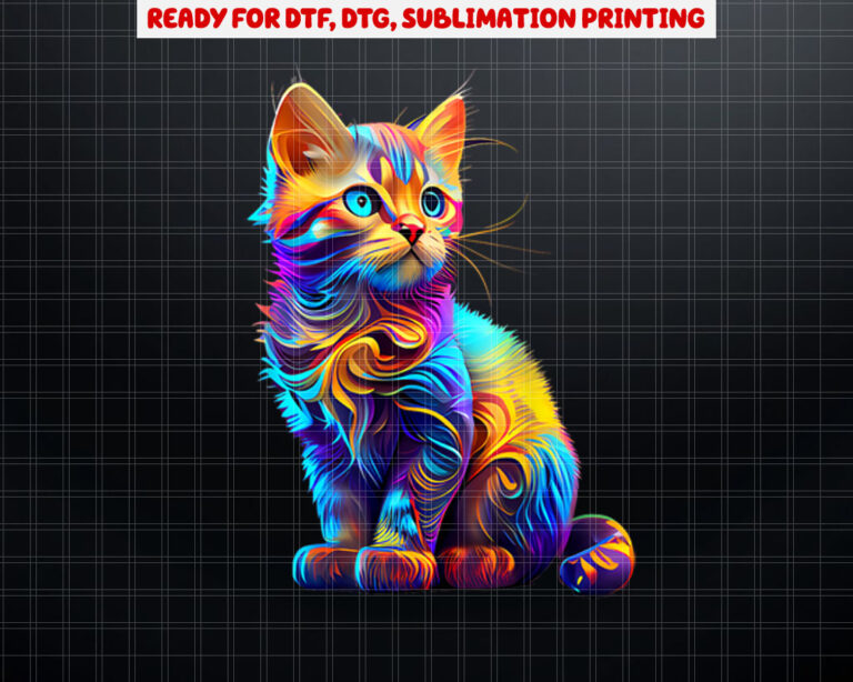 Cute Cat for Kids Kitten Lovers Colorful Art Kitty Adoption Shirt PNG, DTF, DTG, Sublimation Design