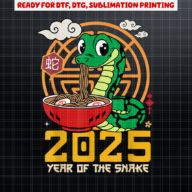 Cute Chinese New Year Of The Snake 2025 Noodles Ramen Kids Shirt PNG, DTF, DTG, Sublimation Design