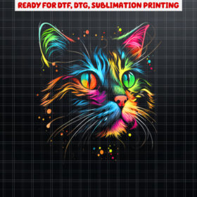 Cute Colorful Cat for Womens Girls Men Boys  Cat Lovers Shirt PNG, DTF, DTG, Sublimation Design
