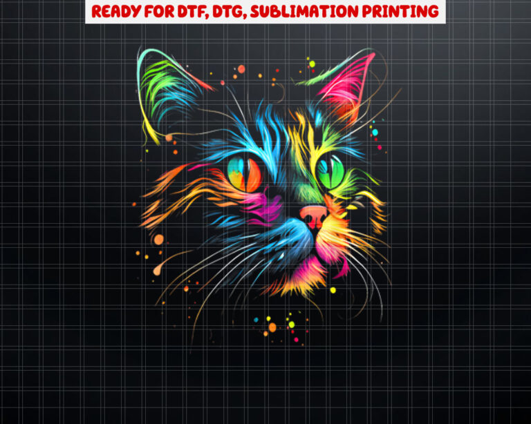 Cute Colorful Cat for Womens Girls Men Boys  Cat Lovers Shirt PNG, DTF, DTG, Sublimation Design