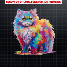 Cute Colorful Persian Cat for Cat Lovers Shirt PNG, DTF, DTG, Sublimation Design