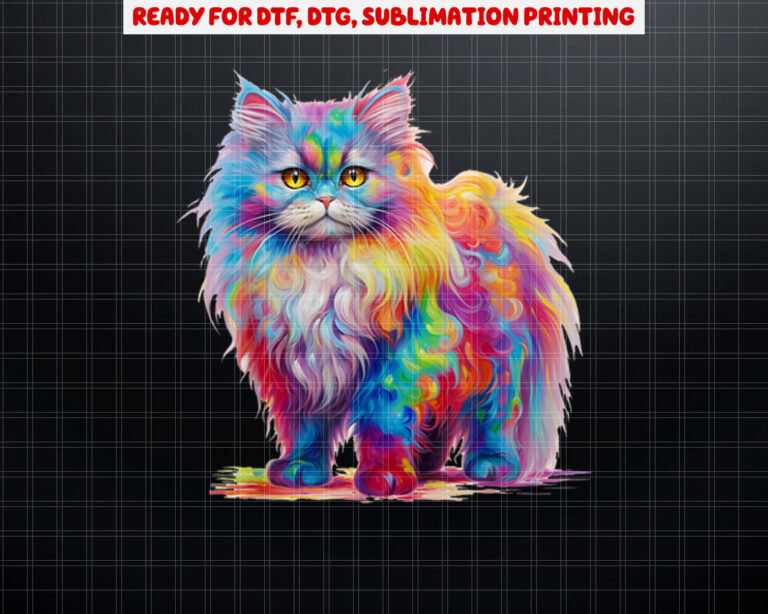 Cute Colorful Persian Cat for Cat Lovers Shirt PNG, DTF, DTG, Sublimation Design