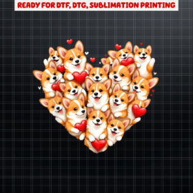 Cute Corgi Valentine Heart Valentines Day Corgi Girls Boys Shirt PNG, DTF, DTG, Sublimation Design
