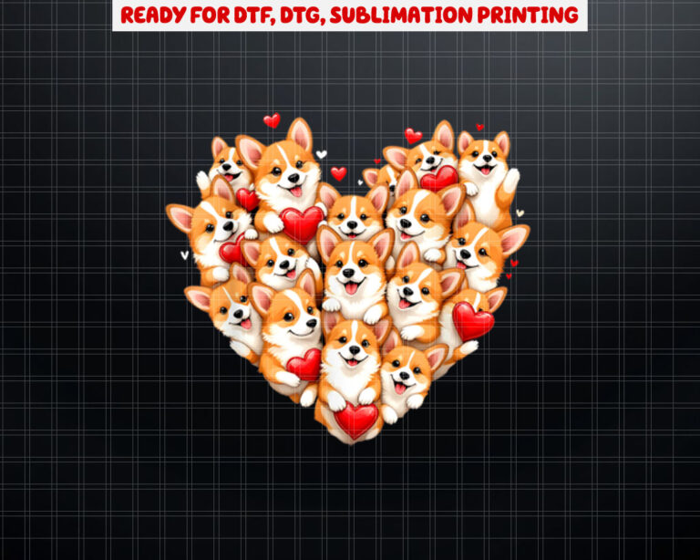 Cute Corgi Valentine Heart Valentines Day Corgi Girls Boys Shirt PNG, DTF, DTG, Sublimation Design