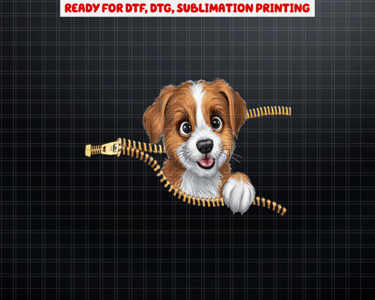 Cute Dog in Pocket Funny Zipper Pocket Graphic Design Puppy Shirt PNG, DTF, DTG, Sublimation Design