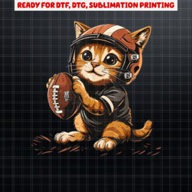 Cute Football Cat on Football player Shirt PNG, DTF, DTG, Sublimation Design