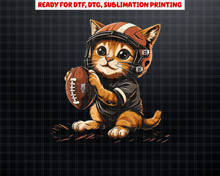 Cute Football Cat on Football player Shirt PNG, DTF, DTG, Sublimation Design