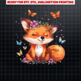 Cute Fox With Flowers I Kids Fox Shirt PNG, DTF, DTG, Sublimation Design