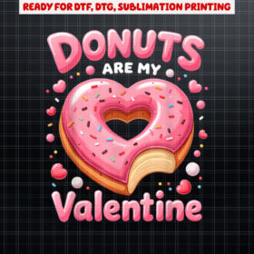 Cute Heart Donut with Pink Frosting Valentines Day Sweet Shirt PNG, DTF, DTG, Sublimation Design