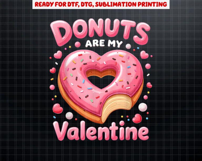 Cute Heart Donut with Pink Frosting Valentines Day Sweet Shirt PNG, DTF, DTG, Sublimation Design