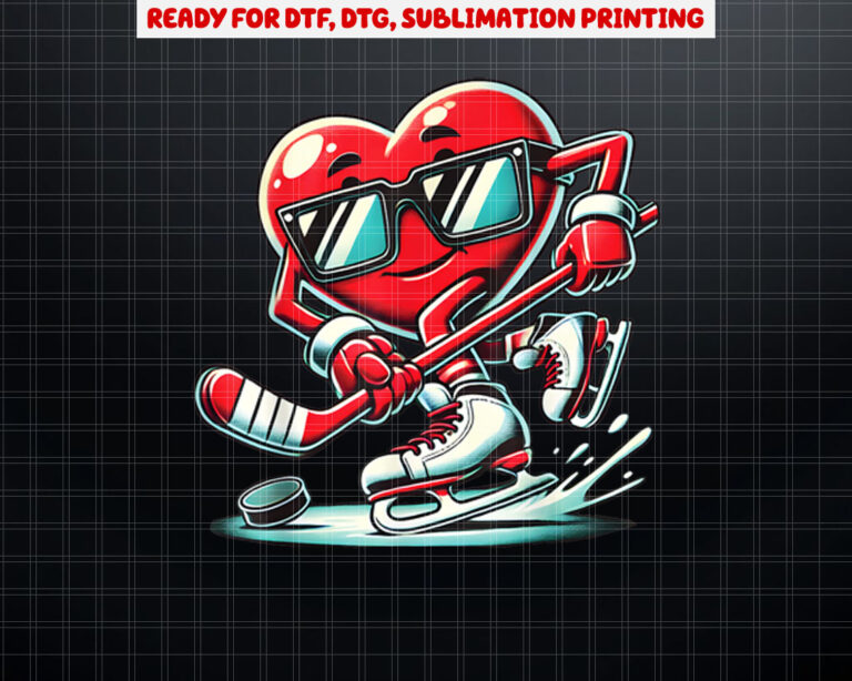 Cute Heart Playing Ice Hockey Valentines Day Men Women Boys Shirt PNG, DTF, DTG, Sublimation Design