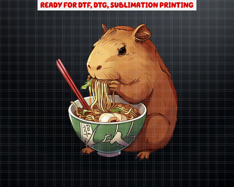 Cute Kawaii Capybara Eating Japanese Ramen Noodles Anime Shirt PNG, DTF, DTG, Sublimation Design