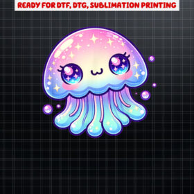 Cute Kawaii Jellyfish Anime Fun Blue Pink Sea Critter Shirt PNG, DTF, DTG, Sublimation Design