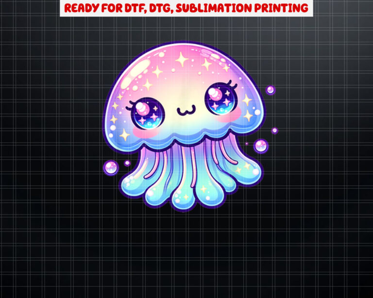 Cute Kawaii Jellyfish Anime Fun Blue Pink Sea Critter Shirt PNG, DTF, DTG, Sublimation Design