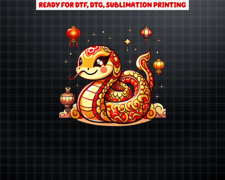 Cute Kawaii Red Gold Snake Chinese Lunar New Year Lucky Shirt PNG, DTF, DTG, Sublimation Design