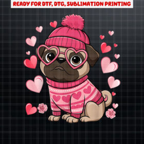 Cute Pug Red Hearts Couples Happy Valentines Day Shirt PNG, DTF, DTG, Sublimation Design