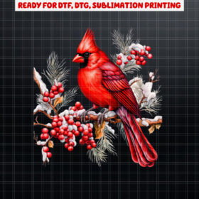 Cute Red Cardinal Flower Bird Animal Lover Design Girl Women  Shirt PNG, DTF, DTG, Sublimation Design