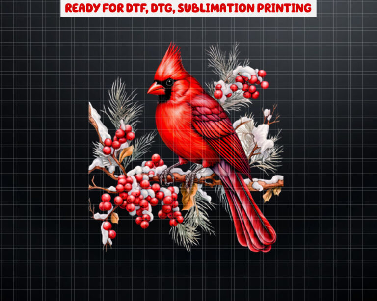 Cute Red Cardinal Flower Bird Animal Lover Design Girl Women  Shirt PNG, DTF, DTG, Sublimation Design