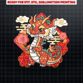 Cute Red Chinese New Year of the Dragon 2024 Lunar Zodiac Shirt PNG, DTF, DTG, Sublimation Design