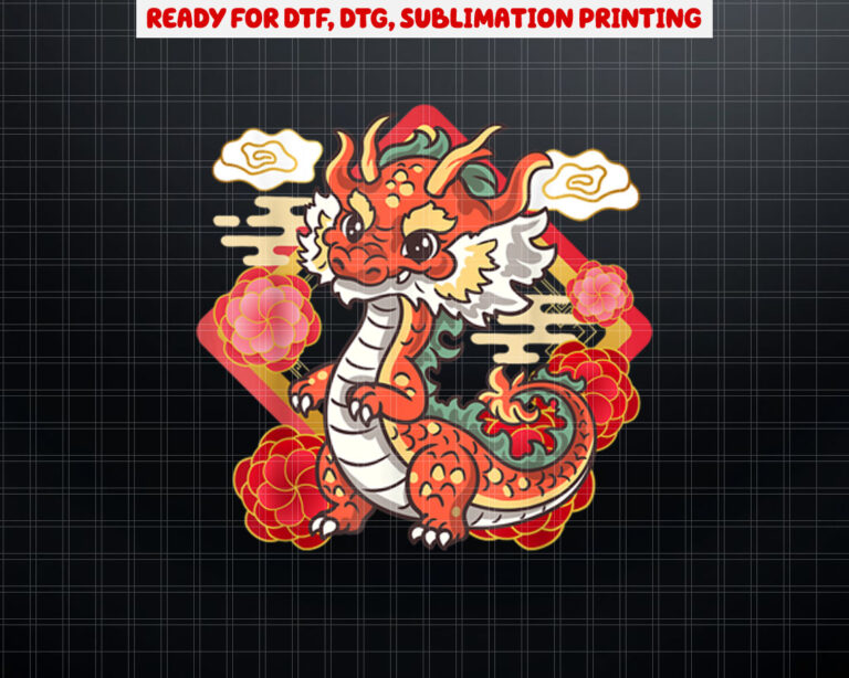 Cute Red Chinese New Year of the Dragon 2024 Lunar Zodiac Shirt PNG, DTF, DTG, Sublimation Design