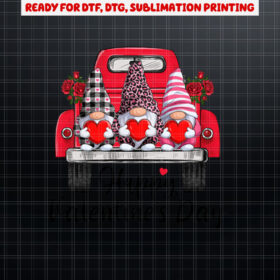 Cute Three Gnomes and Red Truck Happy Valentines Day  Shirt PNG, DTF, DTG, Sublimation Design