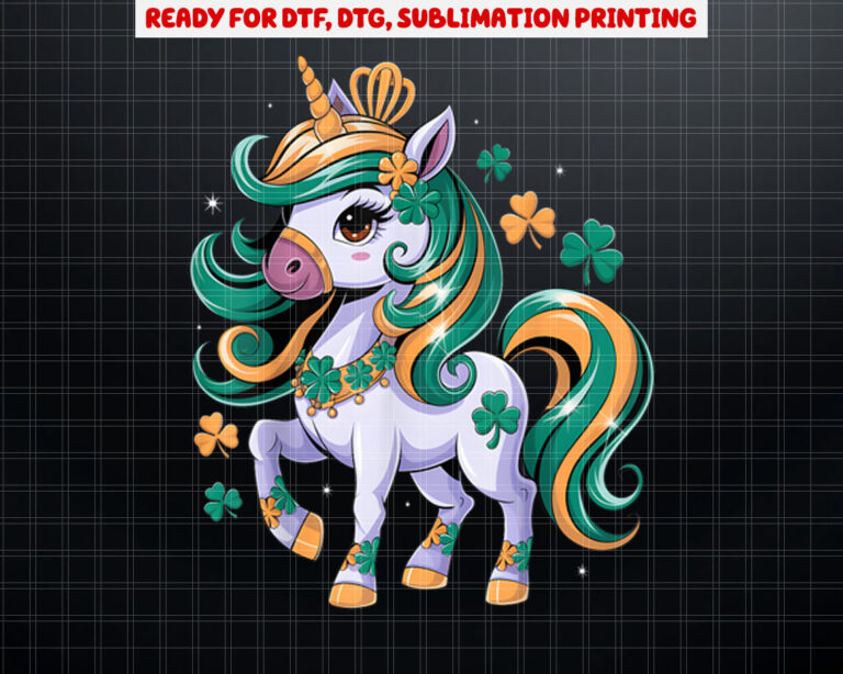 Cute Unicorn Shamrock St Patricks Day Girls Kids Lepricorn Shirt PNG, DTF, DTG, Sublimation Design