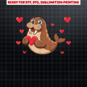 Cute Walrus Valentines Day Animal Lover Hearts Shirt PNG, DTF, DTG, Sublimation Design
