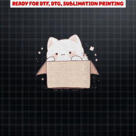 Cute White Cat in a Box Japanese Kawaii Cartoon Graphic Shirt PNG, DTF, DTG, Sublimation Design