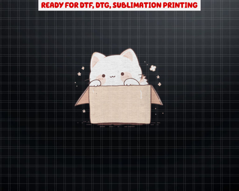 Cute White Cat in a Box Japanese Kawaii Cartoon Graphic Shirt PNG, DTF, DTG, Sublimation Design