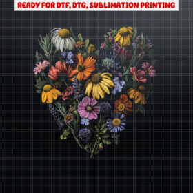 Cute Wildflowers Flower Girl Heart Valentines Day Plant Mom  Shirt PNG, DTF, DTG, Sublimation Design