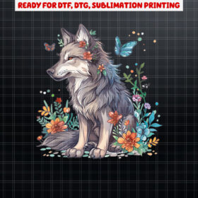 Cute Wolf With Flowers I Kids Wolf Shirt PNG, DTF, DTG, Sublimation Design