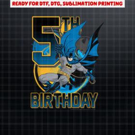 DC Comics Batman 5th Birthday Bat Swing Action Poster Shirt PNG, DTF, DTG, Sublimation Design