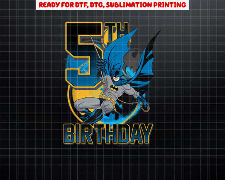 DC Comics Batman 5th Birthday Bat Swing Action Poster Shirt PNG, DTF, DTG, Sublimation Design