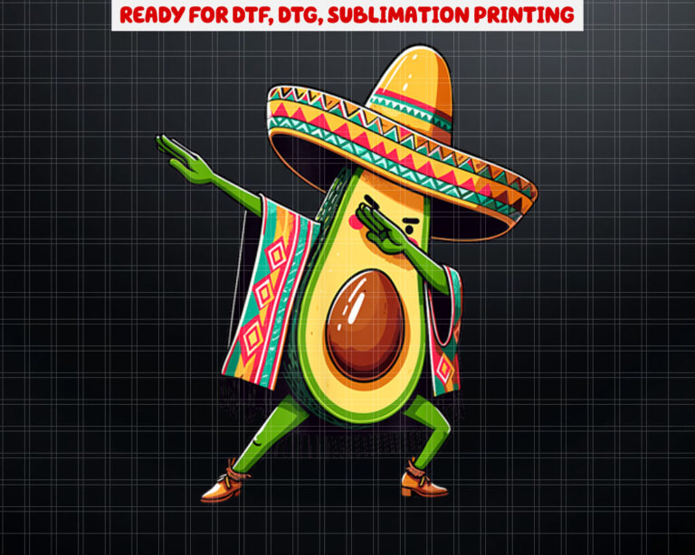 Dabbing Avocado Mexican Poncho Cinco de Mayo Shirt PNG, DTF, DTG, Sublimation Design
