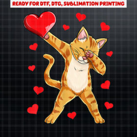 Dabbing Cat Heart Valentines Day Girls Kitty Kitten Lovers Shirt PNG, DTF, DTG, Sublimation Design