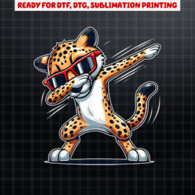 Dabbing Cheetah Wear Glasses Cute Funny Cheetah Animal Shirt PNG, DTF, DTG, Sublimation Design